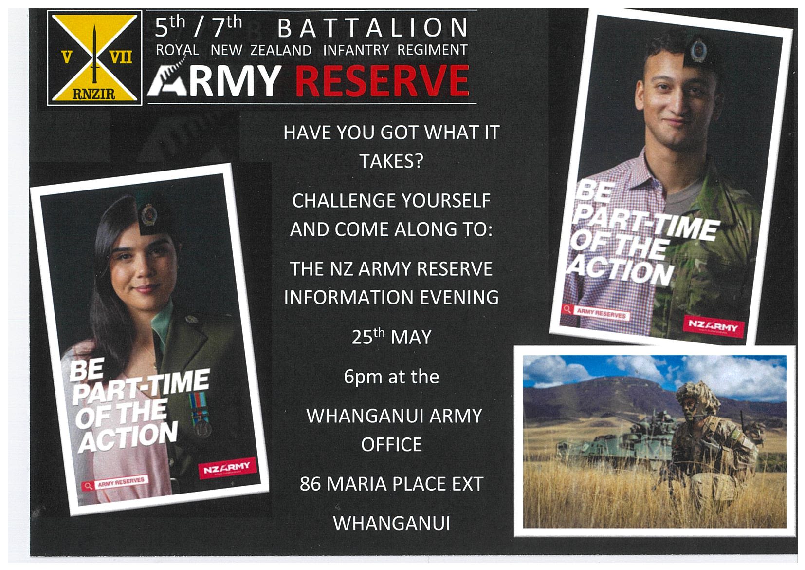 NZ Army Reserve Information Evening 25th May Whanganui High School